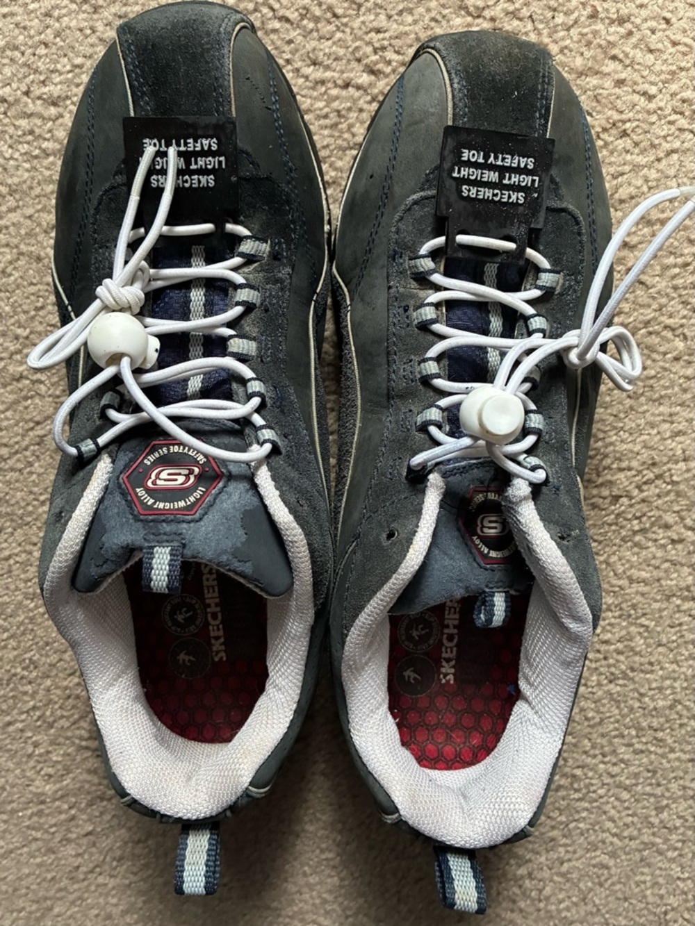 Women’s Skechers Work Safety Toe Lace-Up Shoes in Dark Blue with White Accents